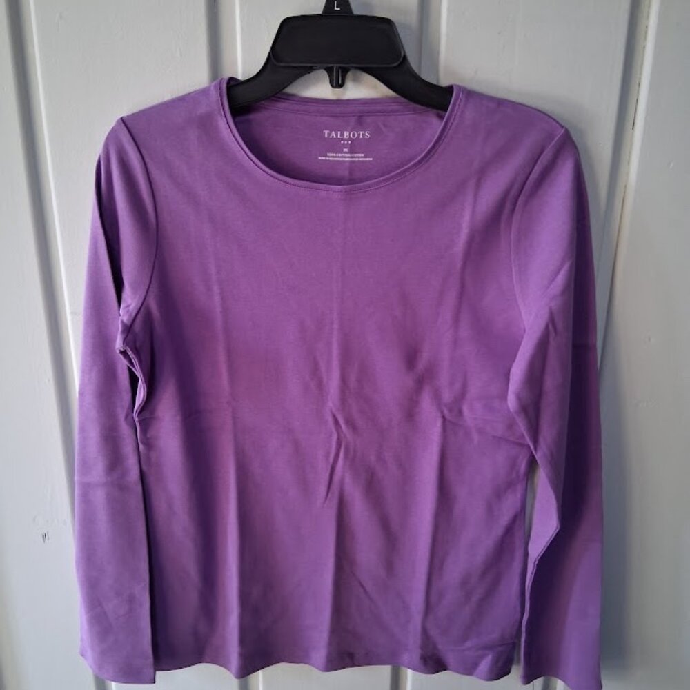 Talbots Cotton Long Sleeve Round Neck Tee Shirt Light Purple Asst Szs NWT